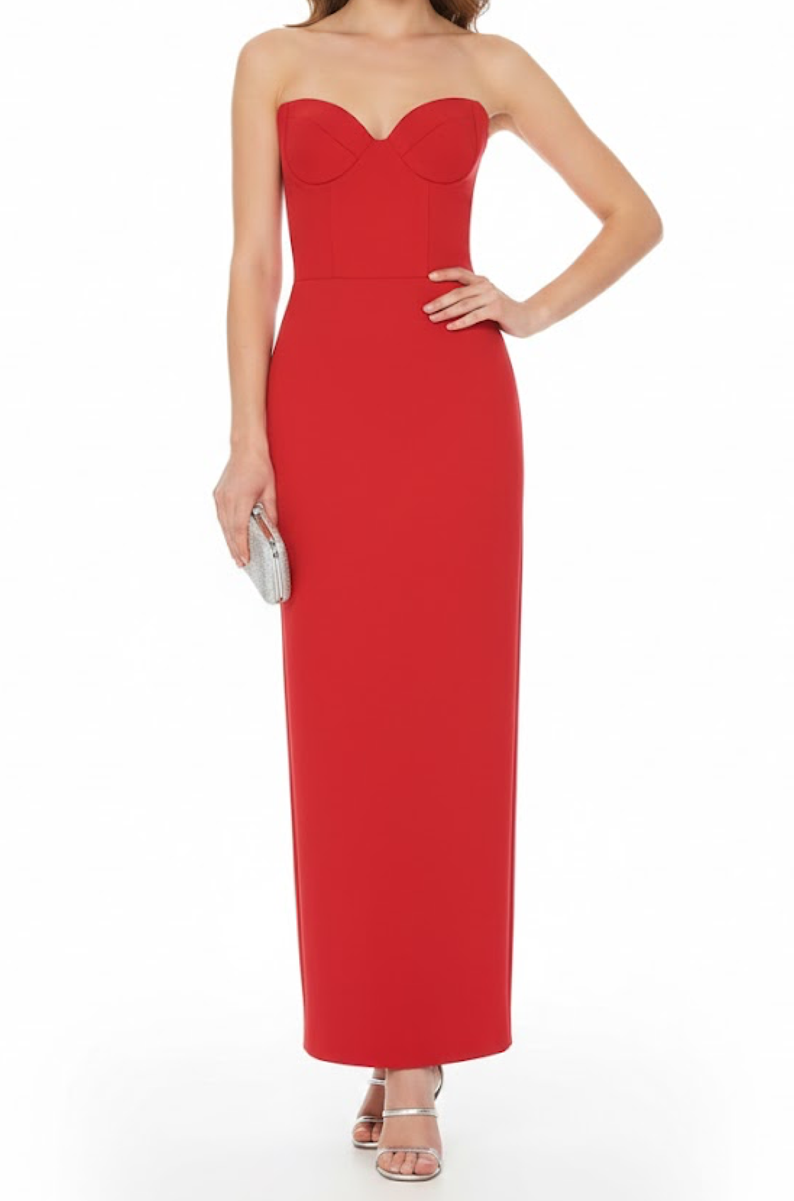 The Bellini Straplez Saten Kırmızı Midi Elbise