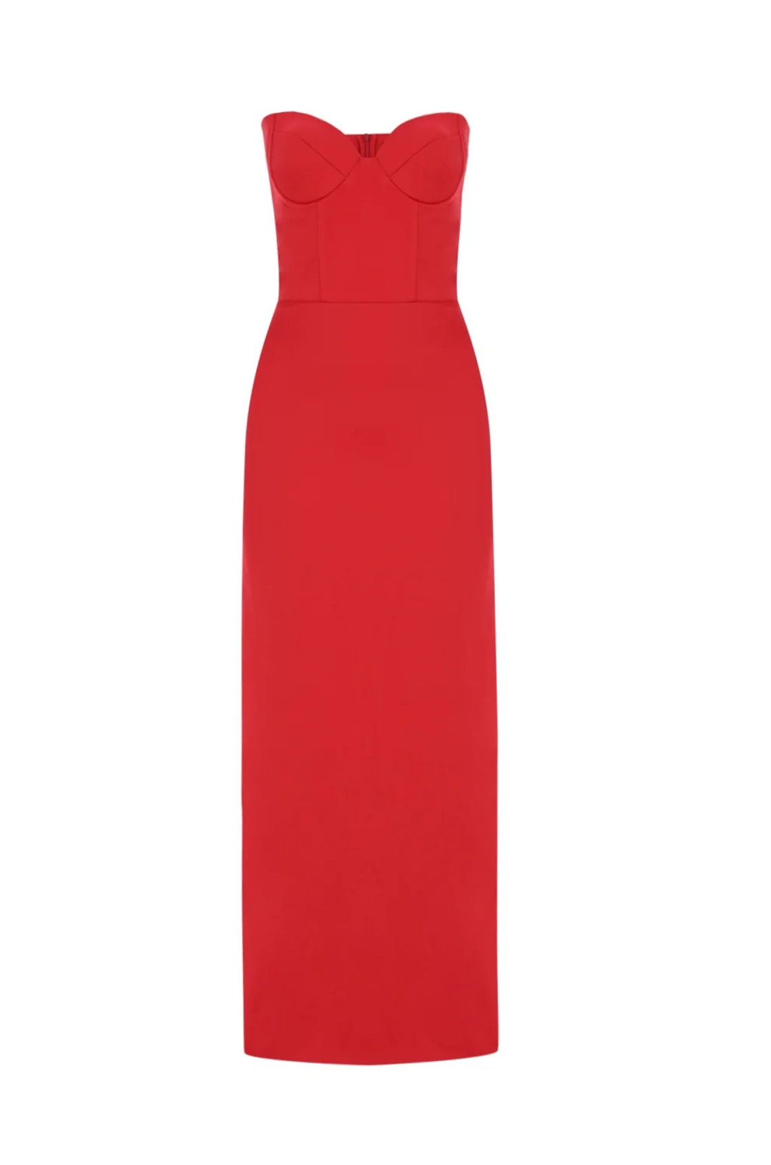 The Bellini Straplez Saten Kırmızı Midi Elbise