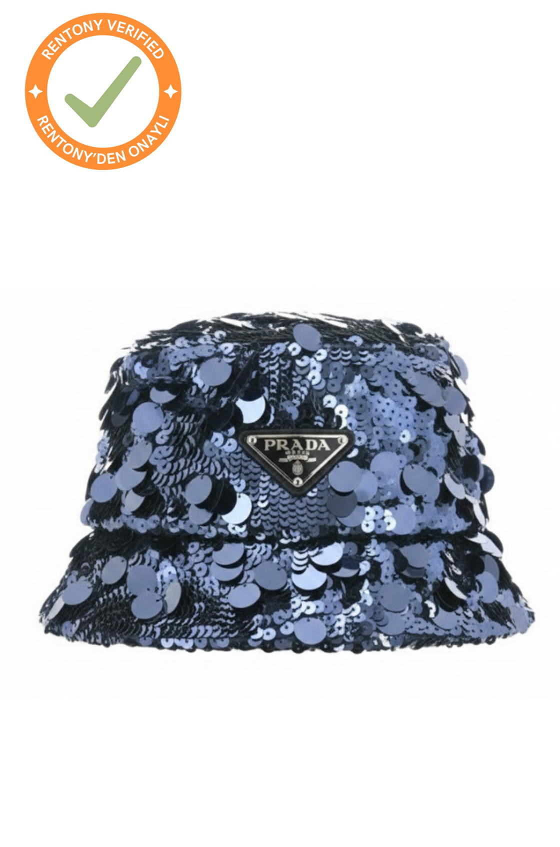 Prada Payetli Lacivert Bucket Şapka