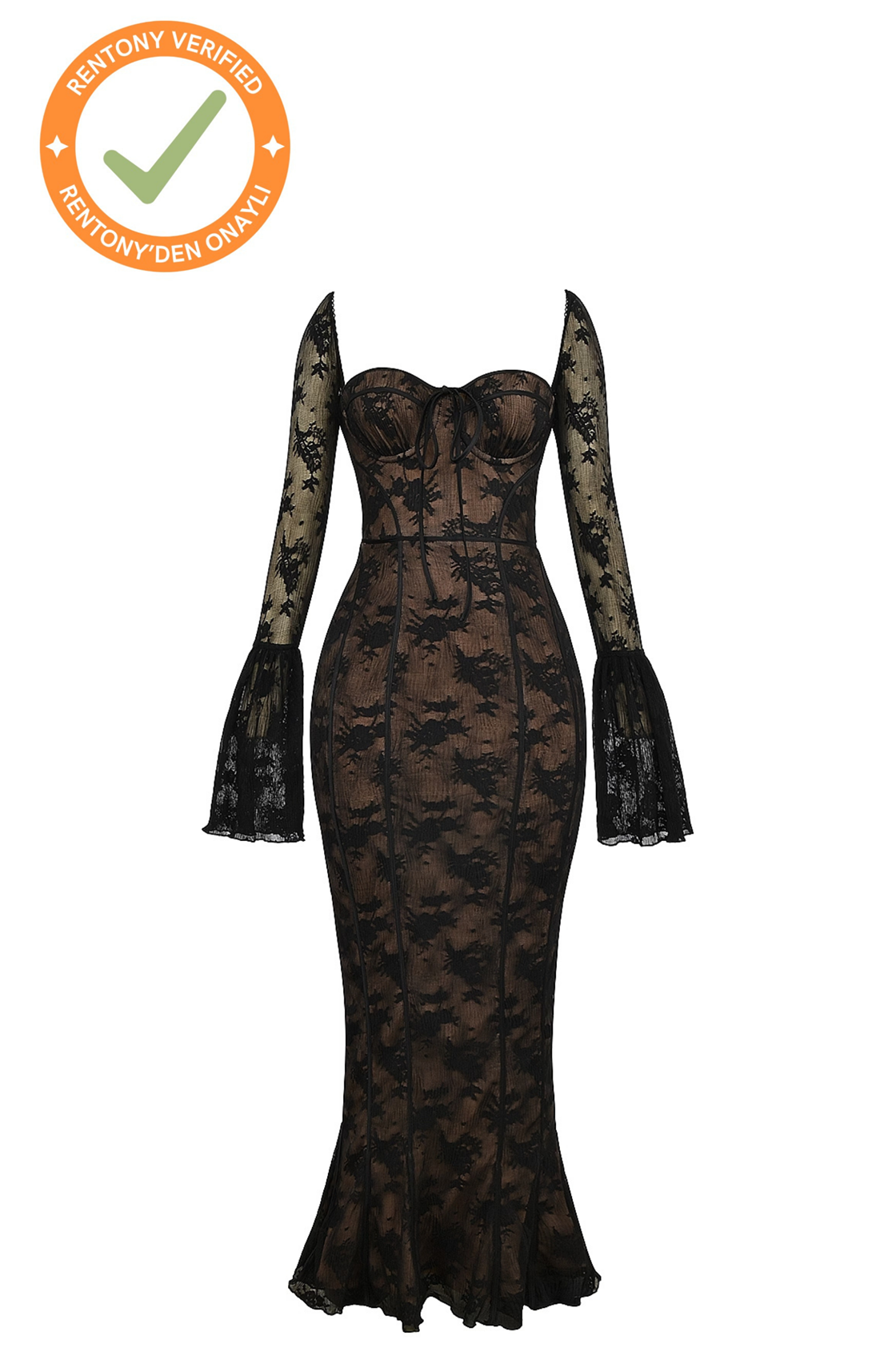 House of CB Delilah Dantelli Siyah Uzun Elbise