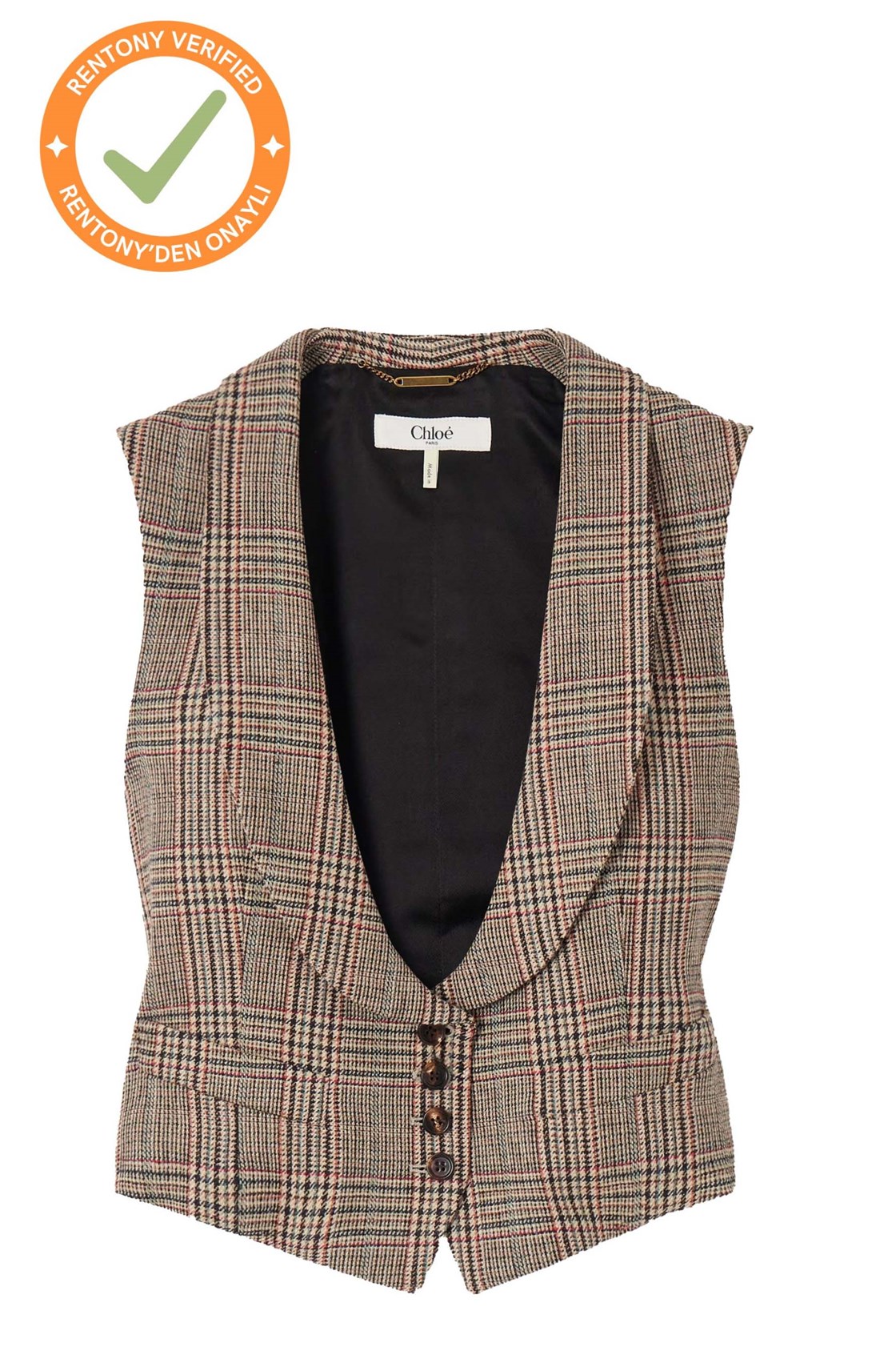 Chloé Prince of Wales Kahverengi Yelek ve Pantolon Takım (Yelek 38-Pantolon 36)