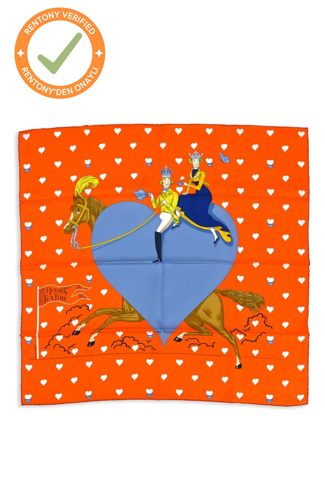 Hermès Tea Time Desenli Turuncu İpek Fular (66x66)