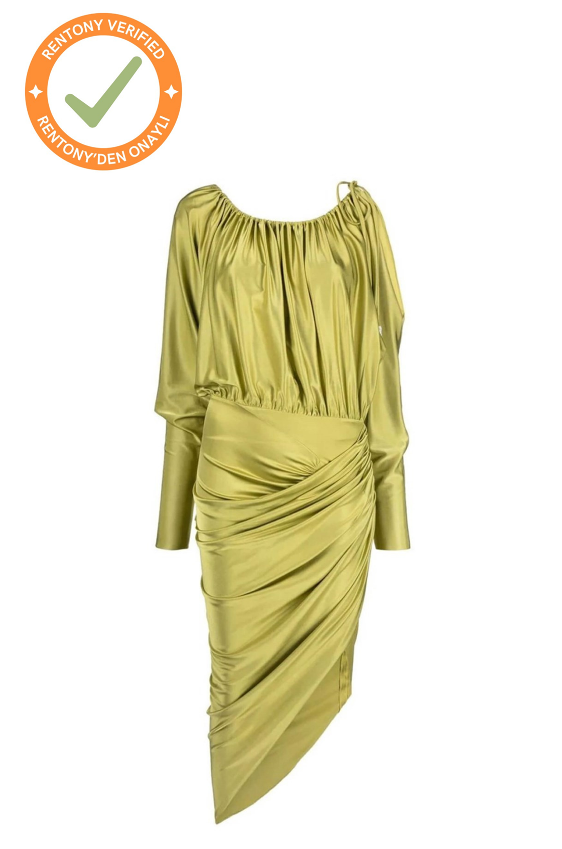 Alexander Vauthier Ruth Düşük Omuzlu Asimetrik Yağ Yeşili Midi Elbise