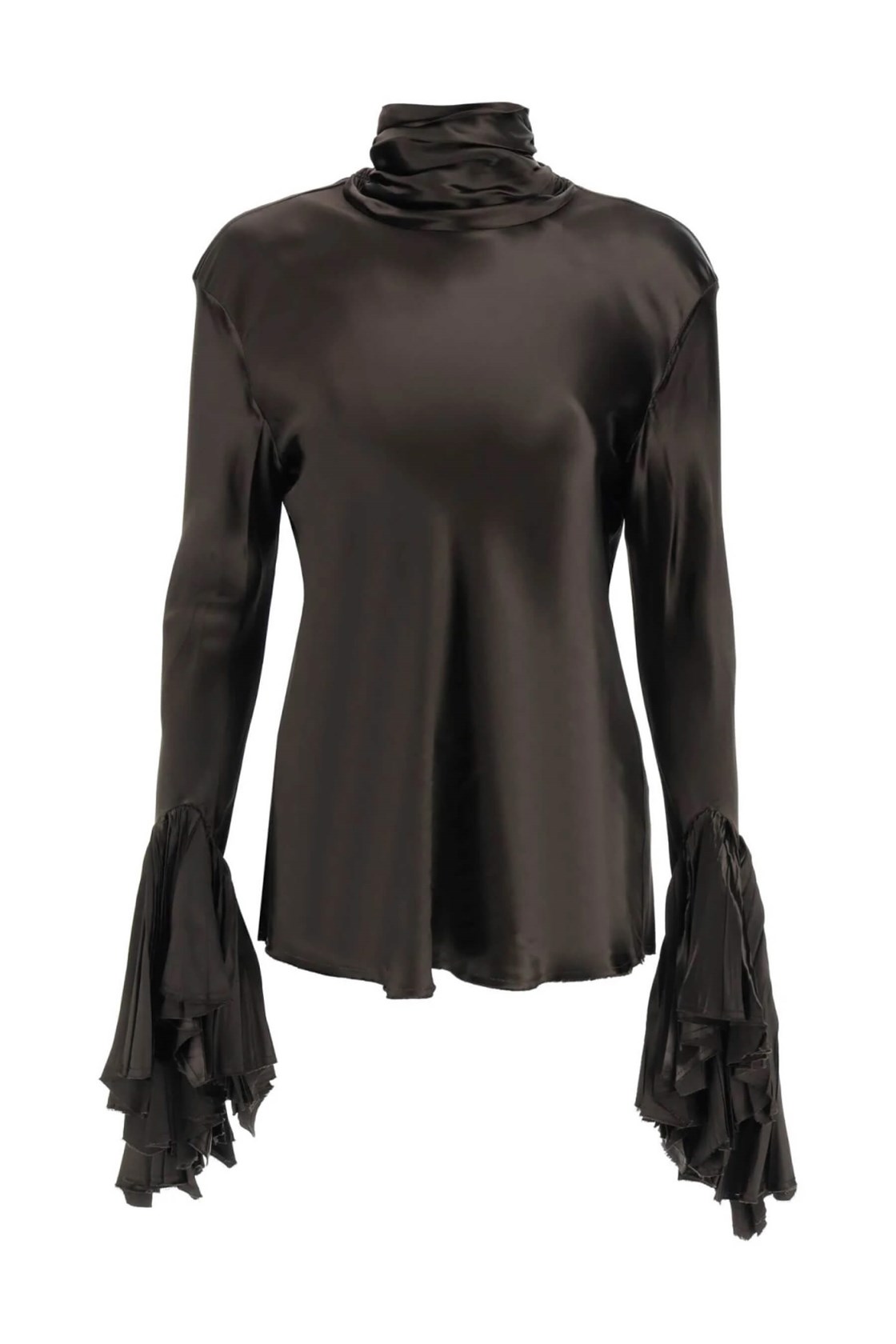 Amelia Kahverengi Saten Bluz