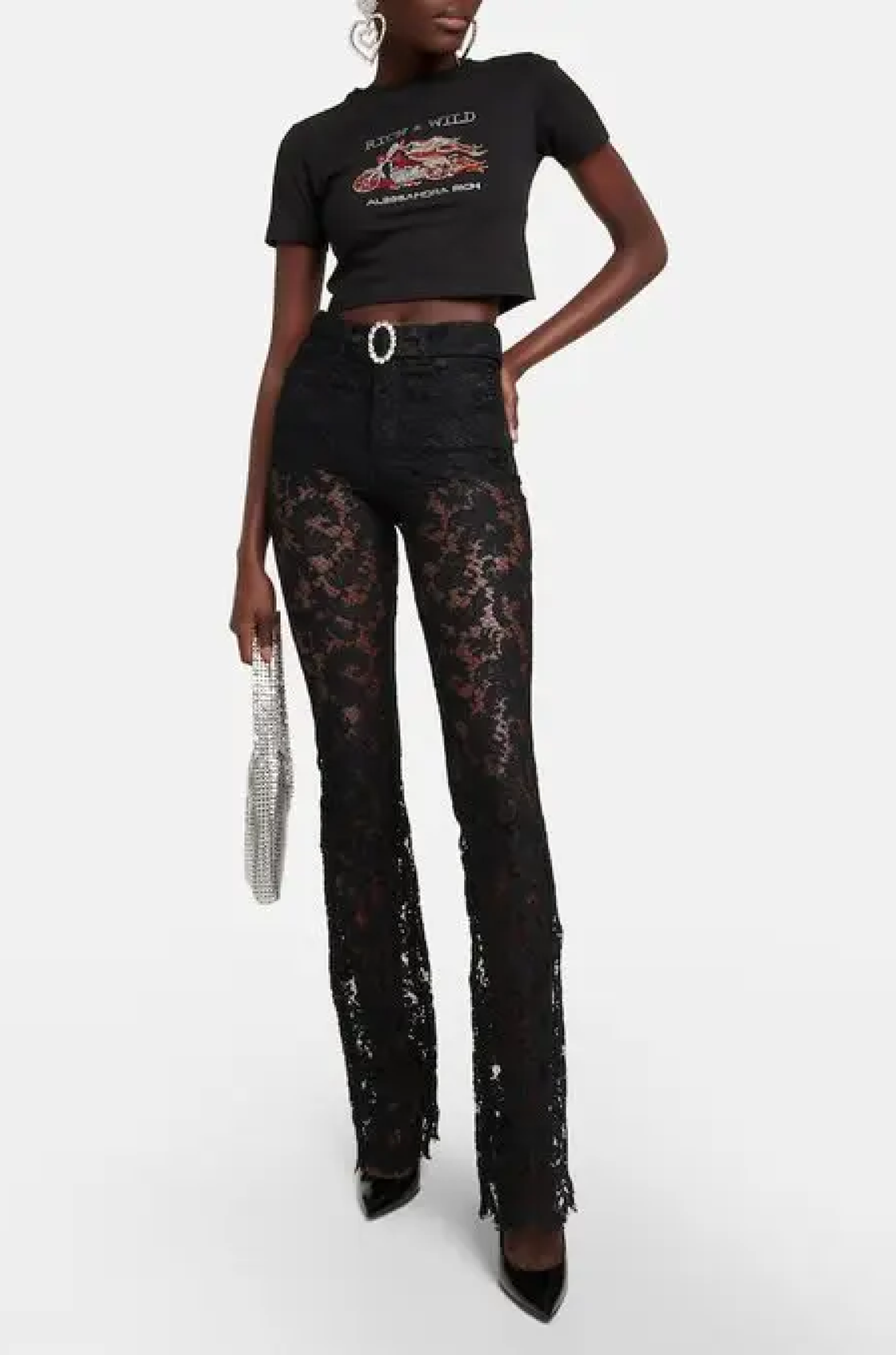 Alessandra Rich Floral Dantel Siyah Pantolon