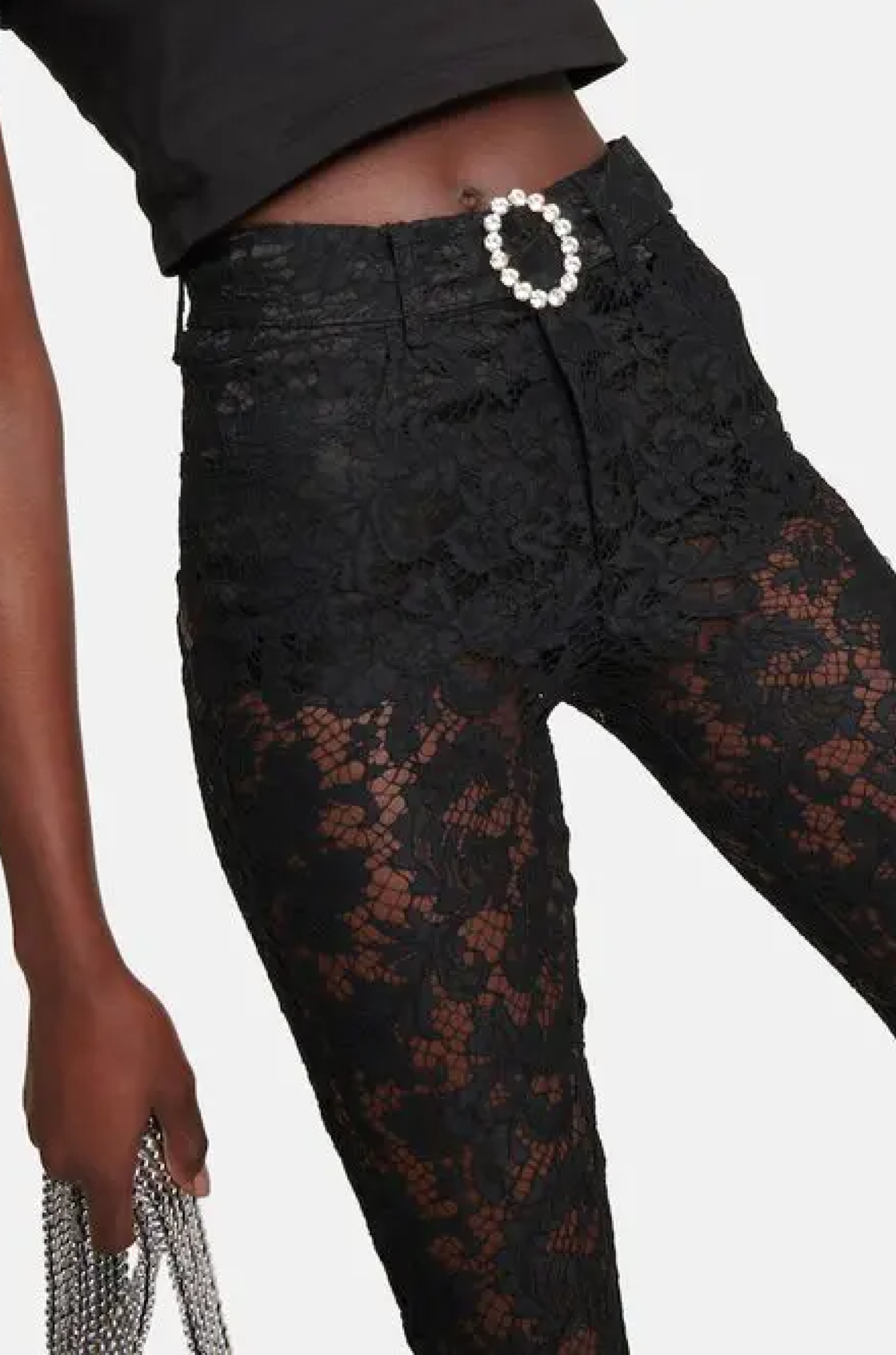 Alessandra Rich Floral Dantel Siyah Pantolon