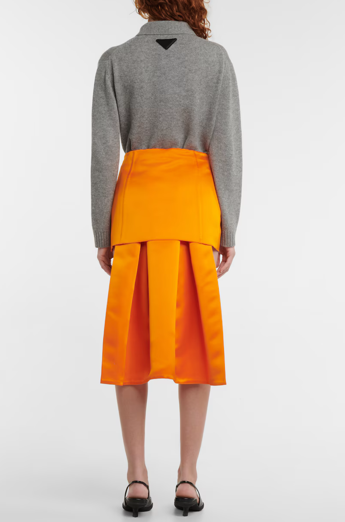 Prada Duchess Çıkarılabilen Kuyruk Detaylı Turuncu Saten Mini Etek