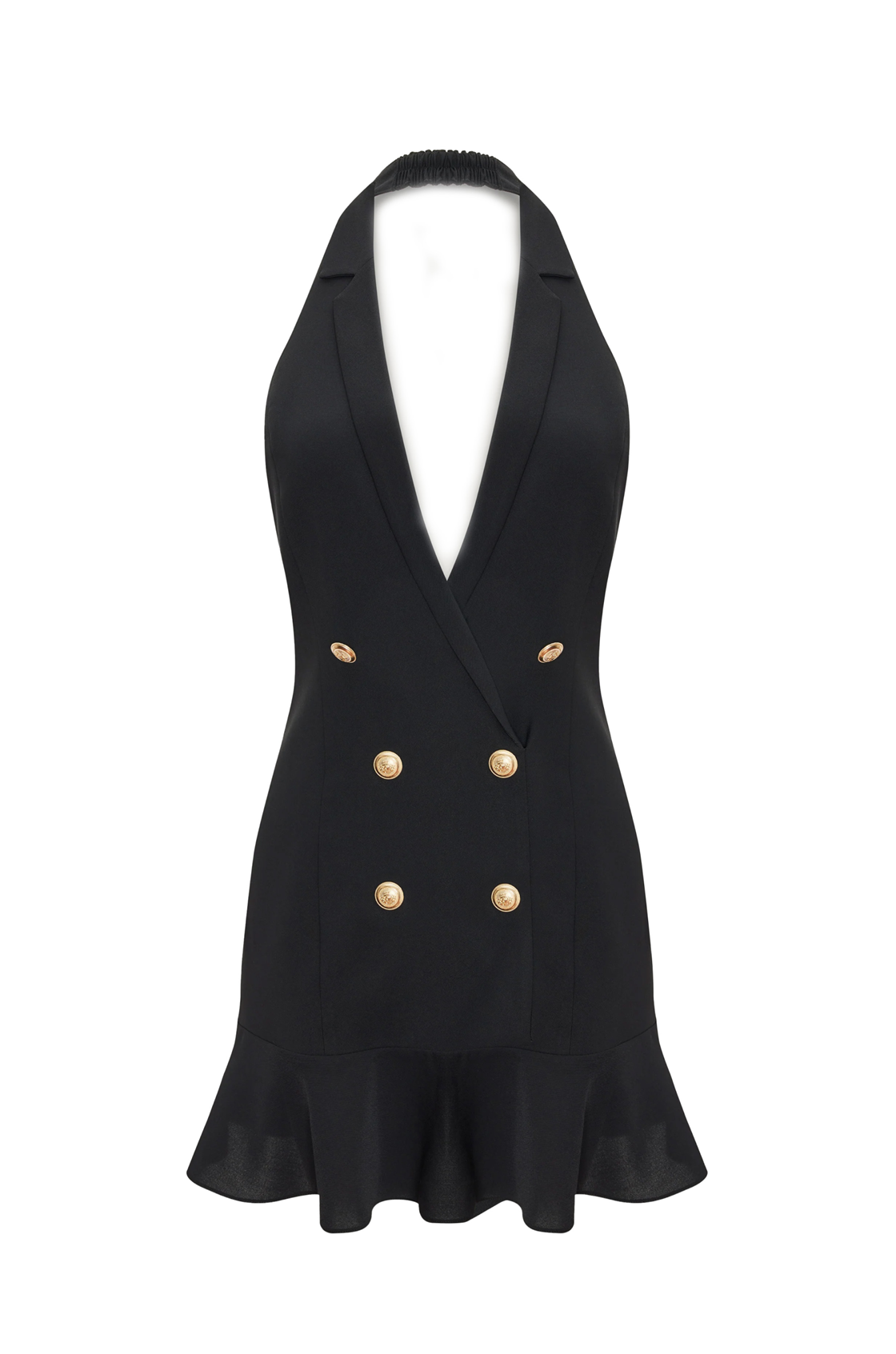 Noir Düğmeli Sırtı Açık Siyah Mini Elbise