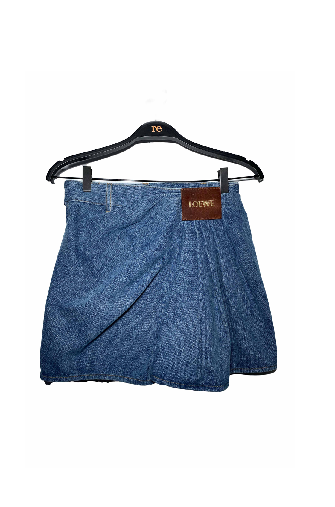 Loewe Drapeli Denim Mini Etek