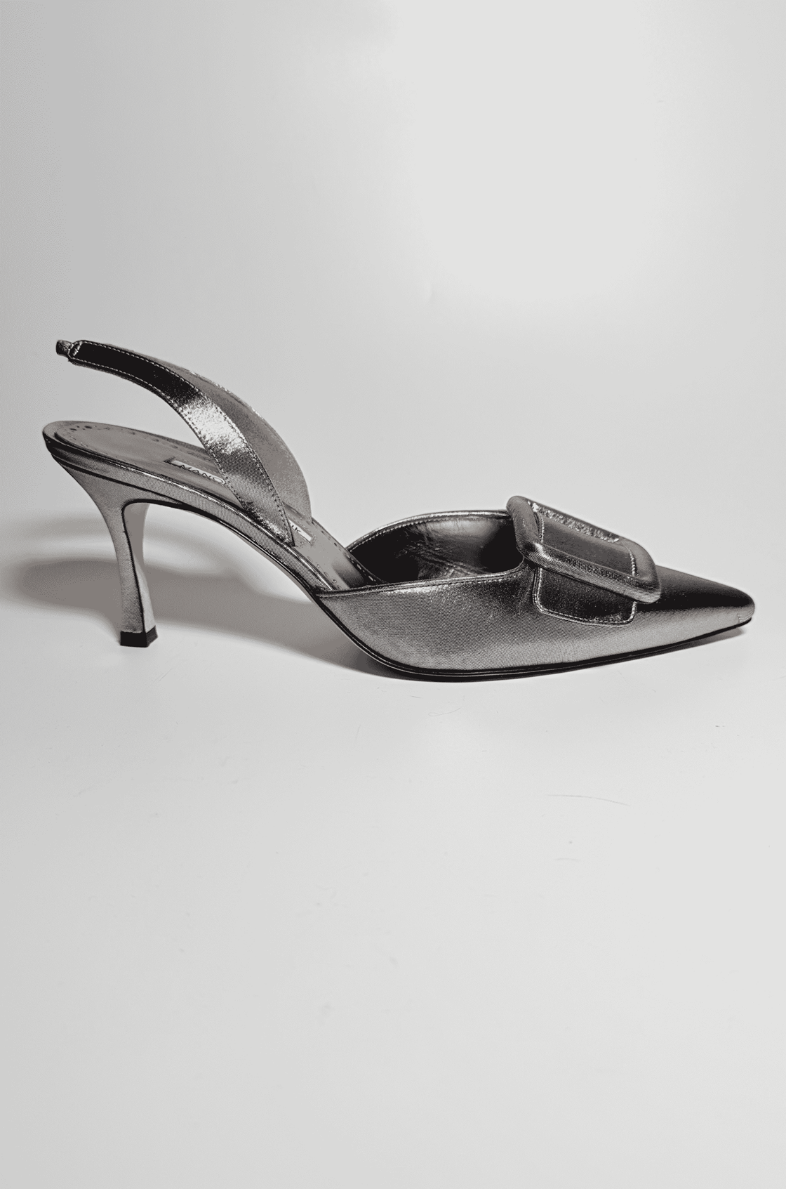 Manolo Blahnik Maysli Metalik Gri Topuklu Ayakkabı (39)