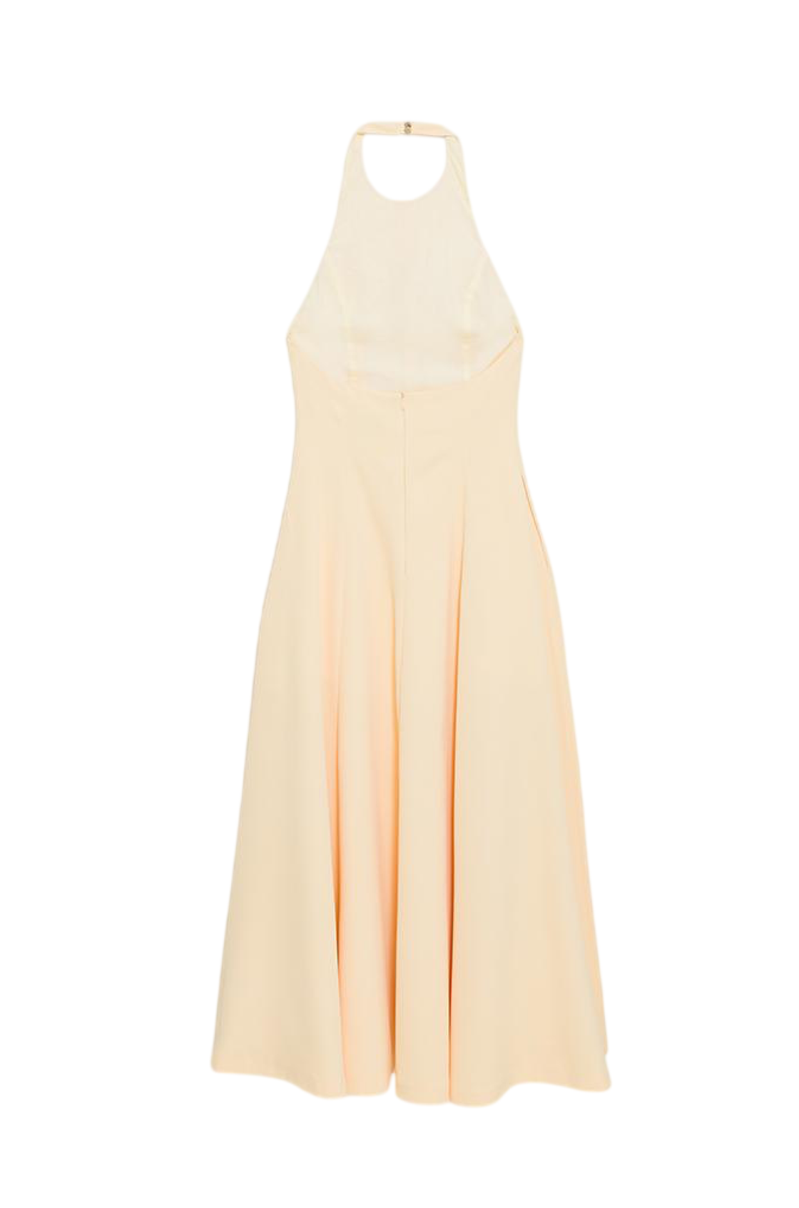 Remi Yırtmaçlı Boyundan Bağlamalı Sarı Midi Elbise