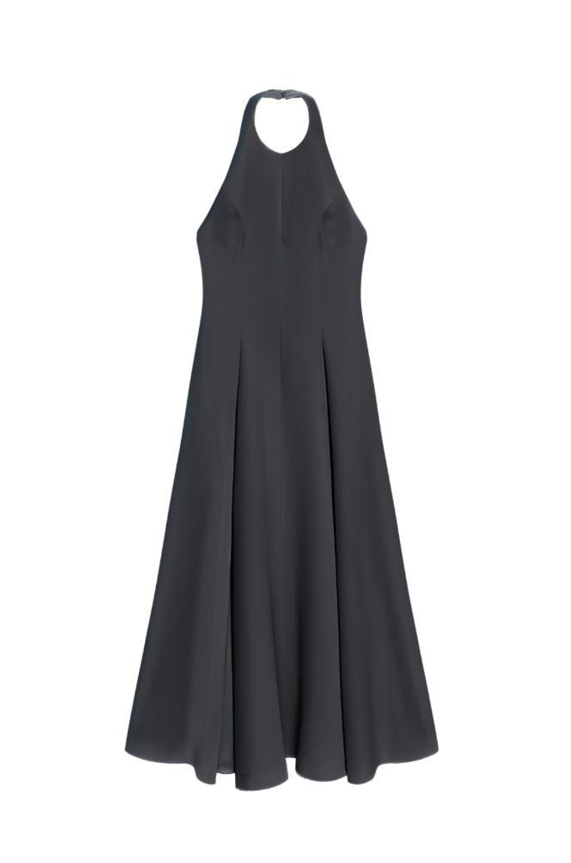 Remi Yırtmaçlı Boyundan Bağlamalı Siyah Midi Elbise