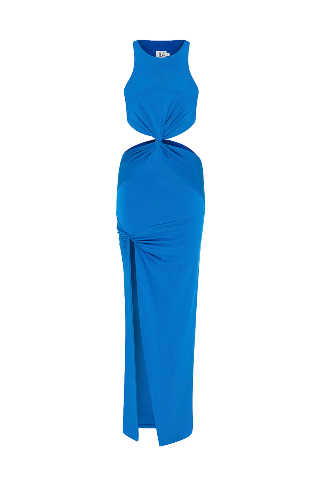 Satya Cut-Out Detaylı Yırtmaçlı Mavi Uzun Elbise