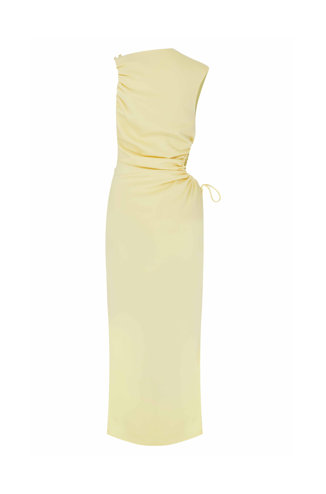 Grace Cut-Out Detaylı Yırtmaçlı Sarı Midi Elbise