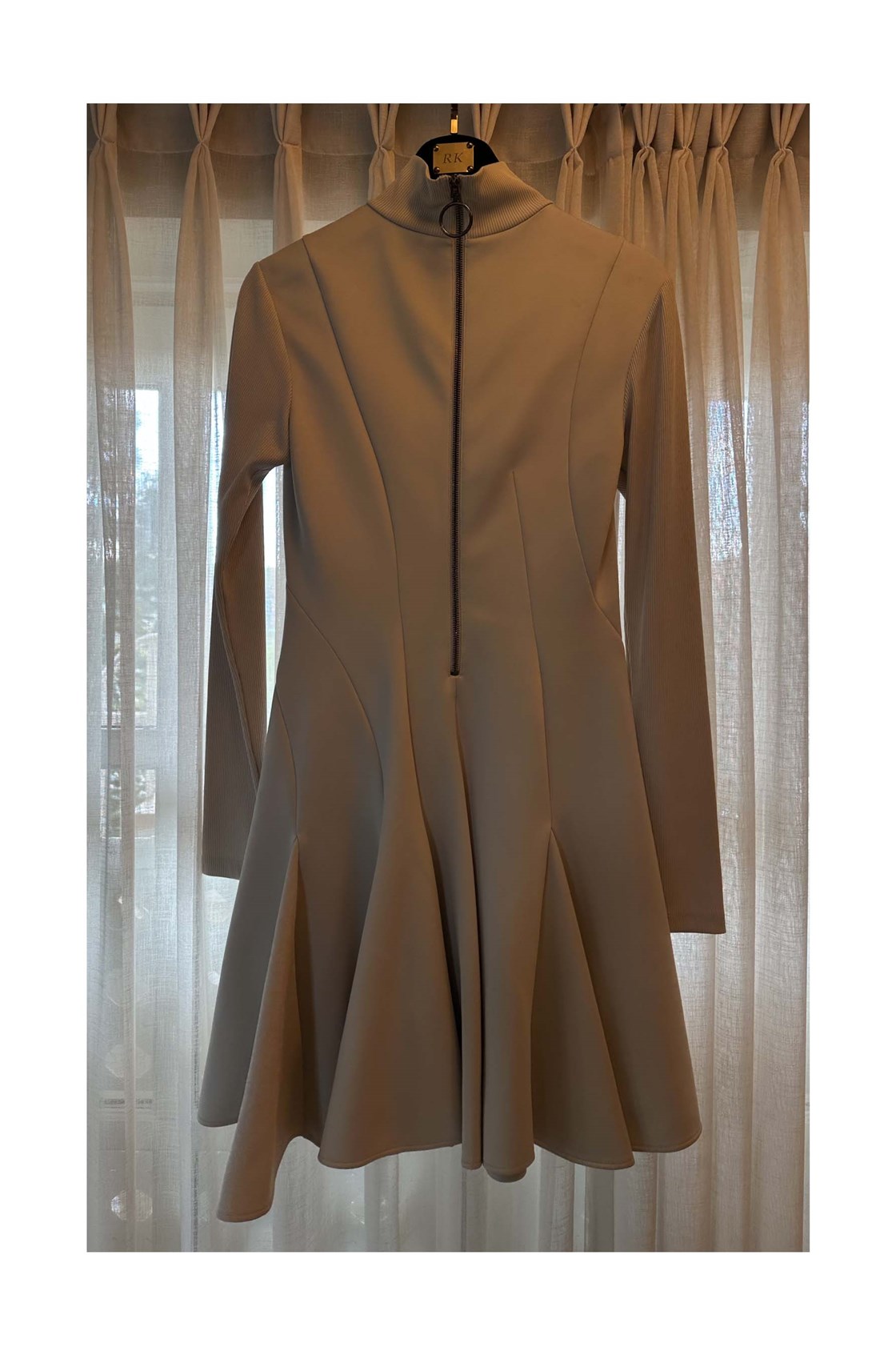 Off-White Bej Uzun Kollu Elbise