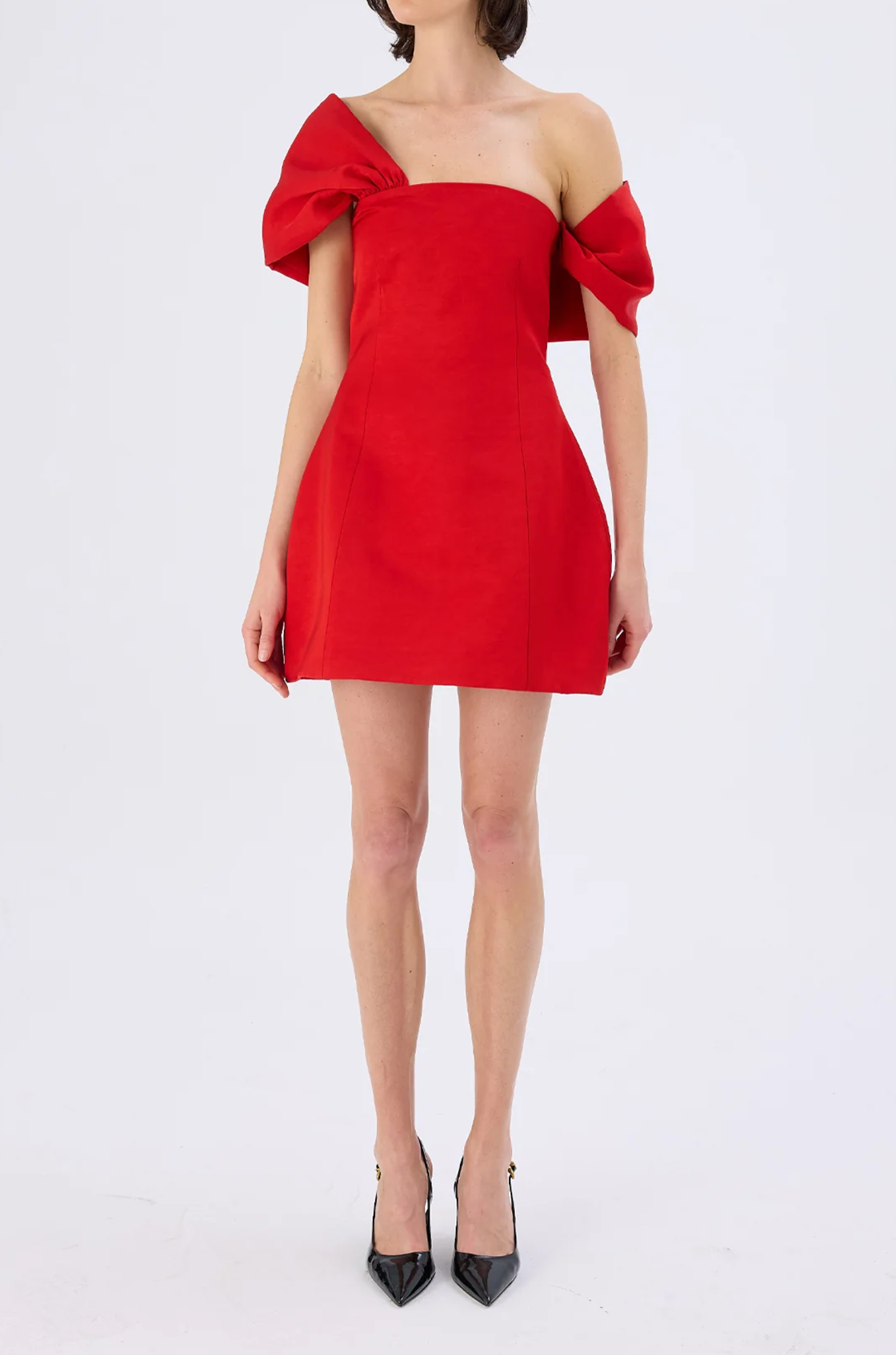 Caroline Çıkarılabilen Kol Detaylı Kalıplı Kumaştan Kırmızı Mini Elbise