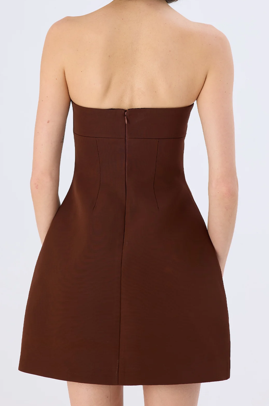 Liv Straplez Kalıplı Kumaştan Kahverengi Mini Elbise