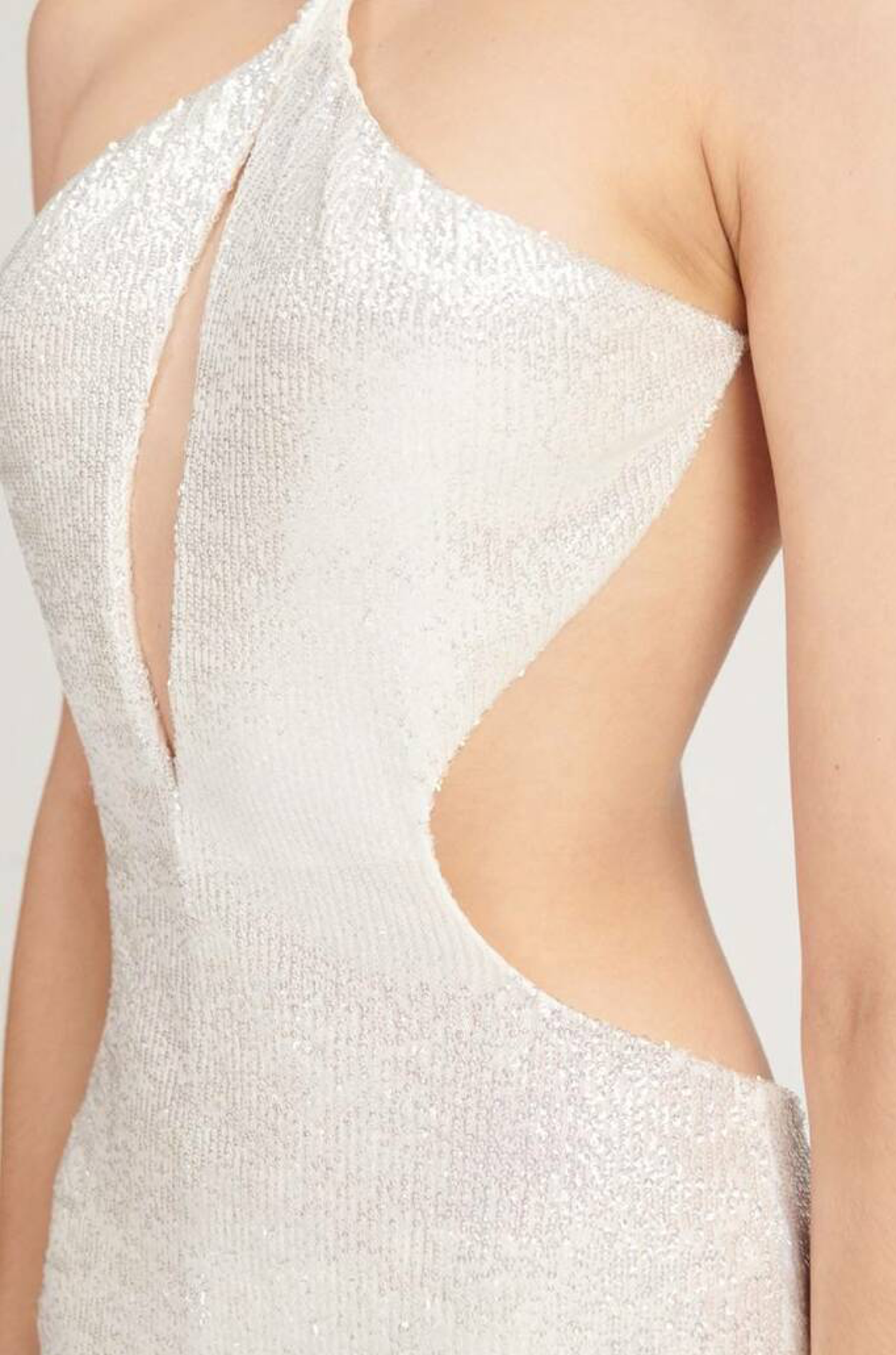 Diamond Payetli Boyundan Bağlamalı Cut-Out Detaylı Sırtı Açık Beyaz Tulum