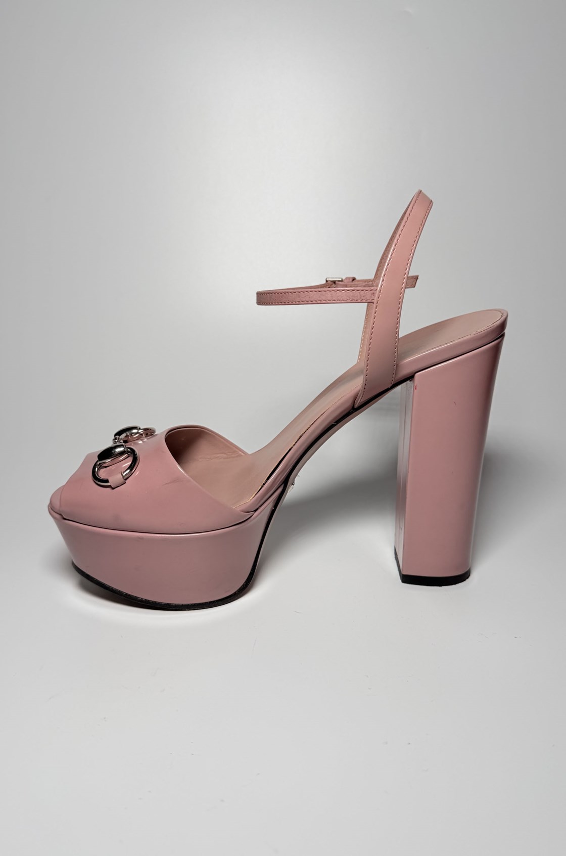 Gucci Horsebit Toz Pembe Kalın Topuklu Ayakkabı (37.5)