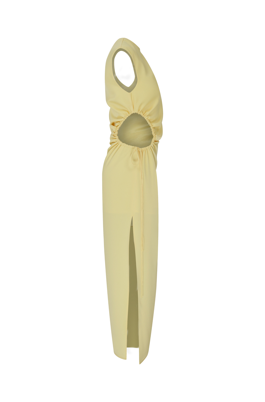 Grace Cut-Out Detaylı Yırtmaçlı Sarı Midi Elbise
