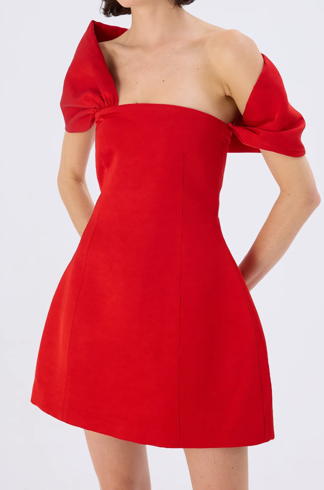 Caroline Çıkarılabilen Kol Detaylı Kalıplı Kumaştan Kırmızı Mini Elbise