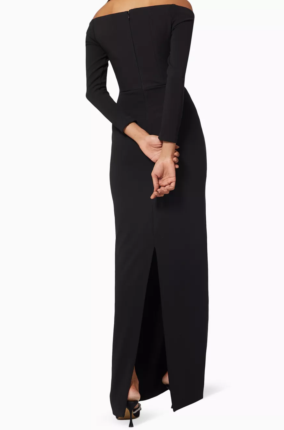 Kae Düşük Omuzlu Siyah Uzun Elbise