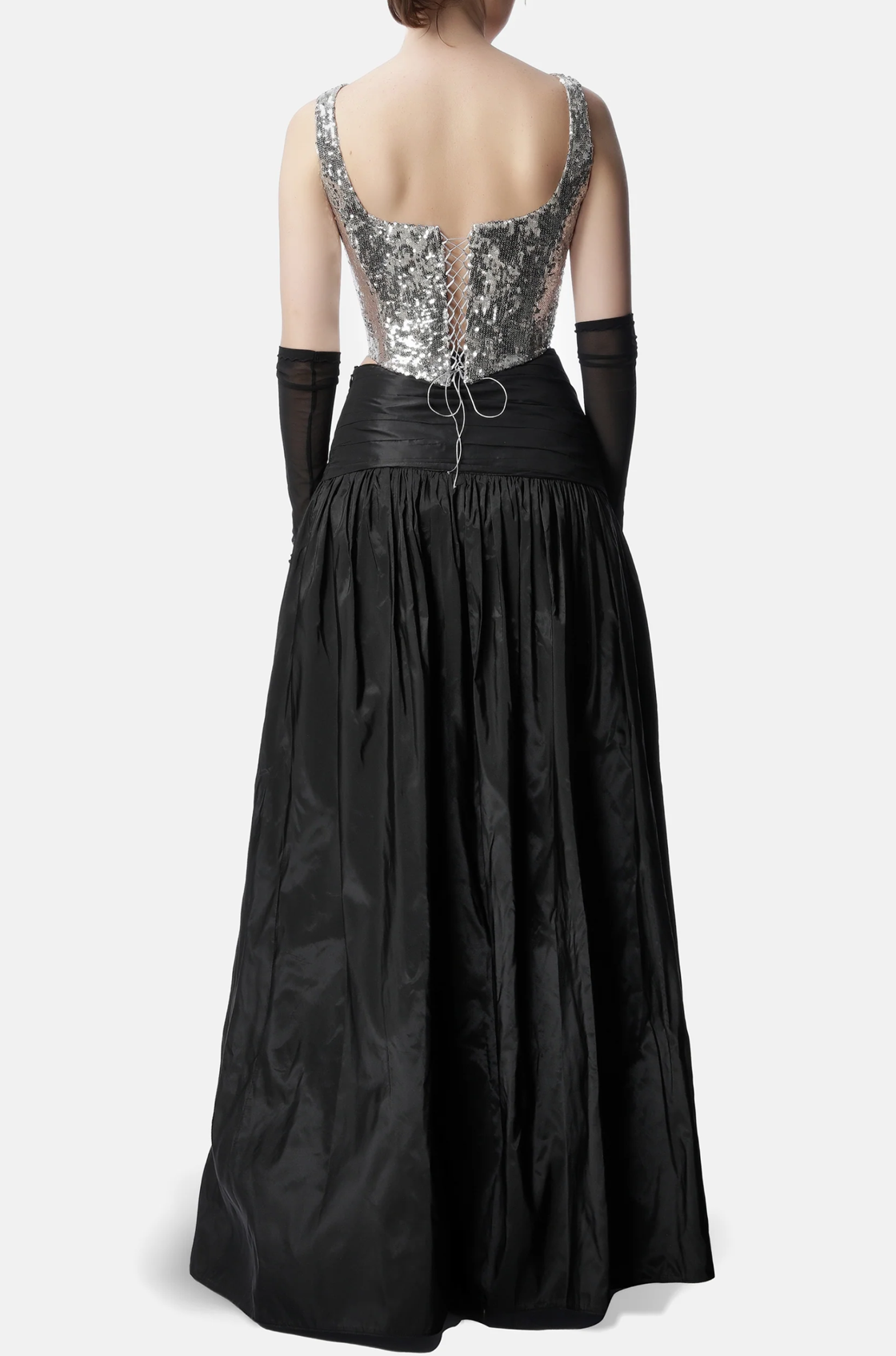 Sophia Payetli Çiçek Detaylı Gümüş Korse