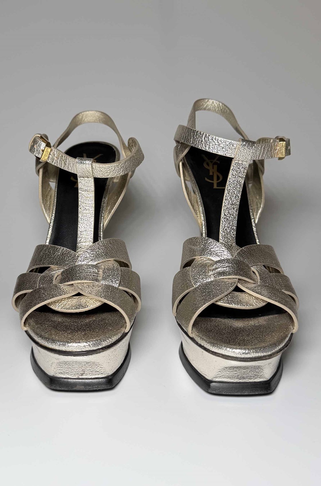 Yves Saint Laurent Tribute Bilekten Bağlamalı Gümüş Topuklu Ayakkabı (37)