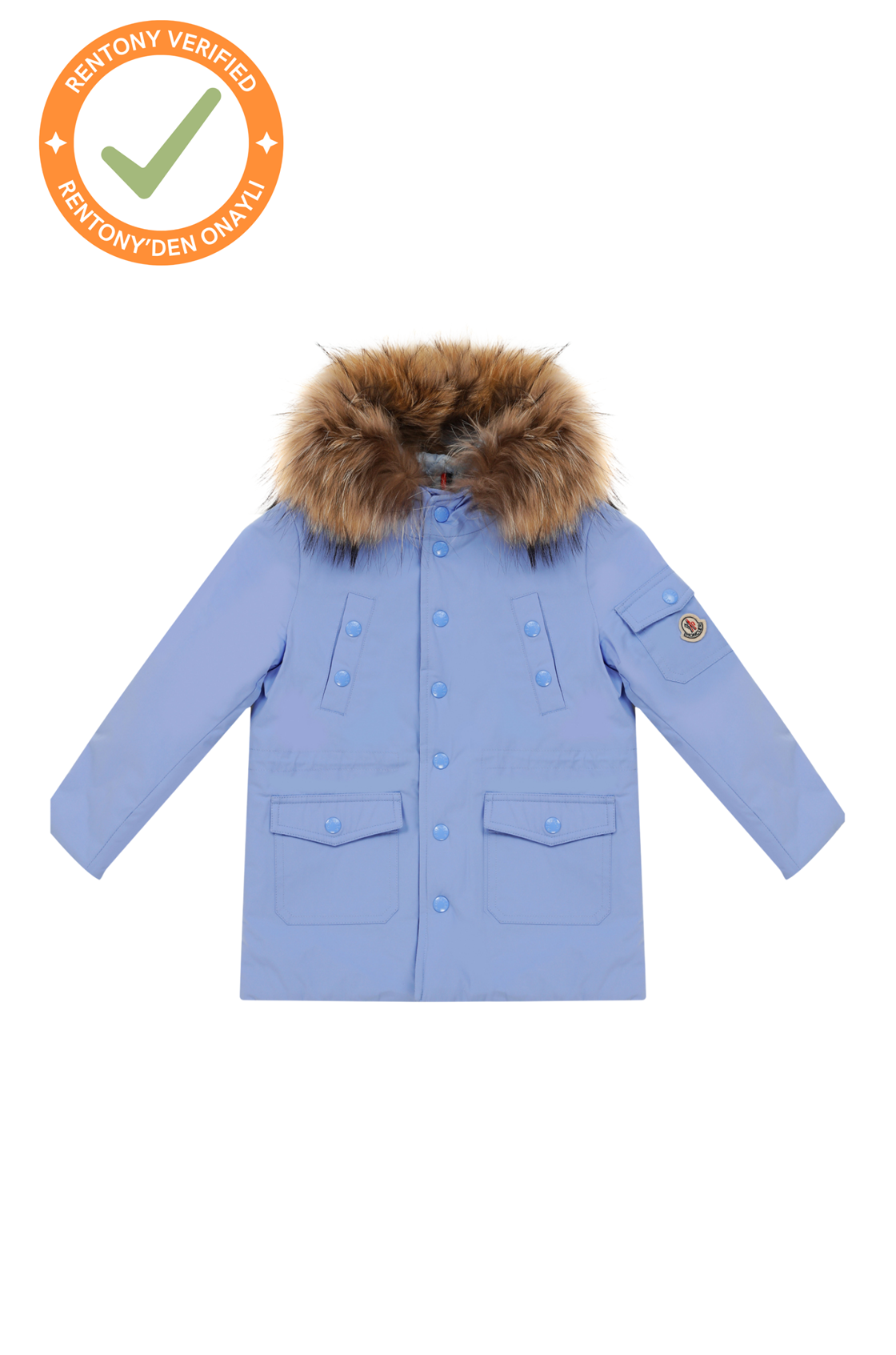 Moncler Tüylü Kapüşonlu Mavi Çocuk Kayak Montu