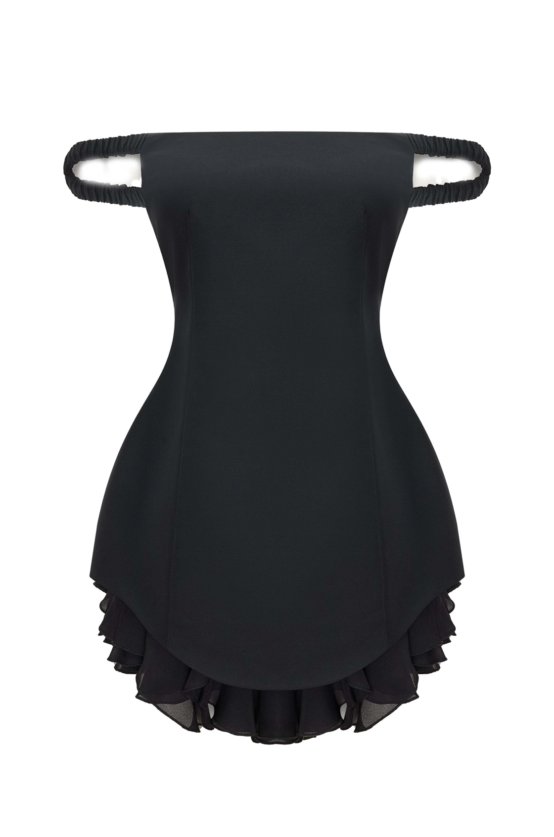 Lavinia Düşük Omuzlu Kalıplı Kumaştan Siyah Mini Elbise