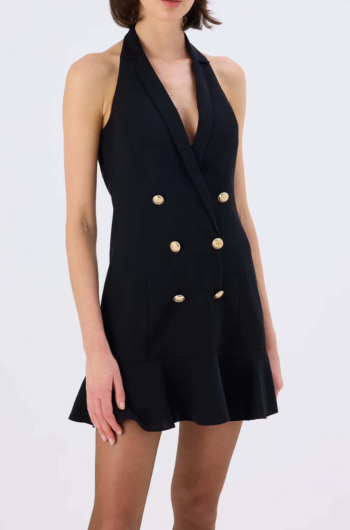 Noir Düğmeli Sırtı Açık Siyah Mini Elbise