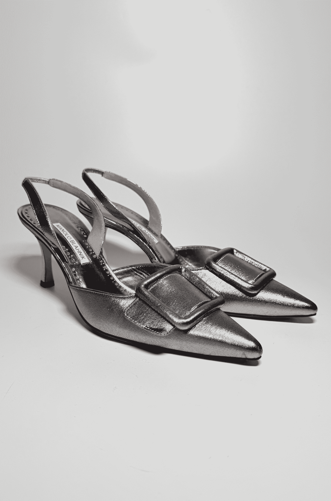 Manolo Blahnik Maysli Metalik Gri Topuklu Ayakkabı (39)