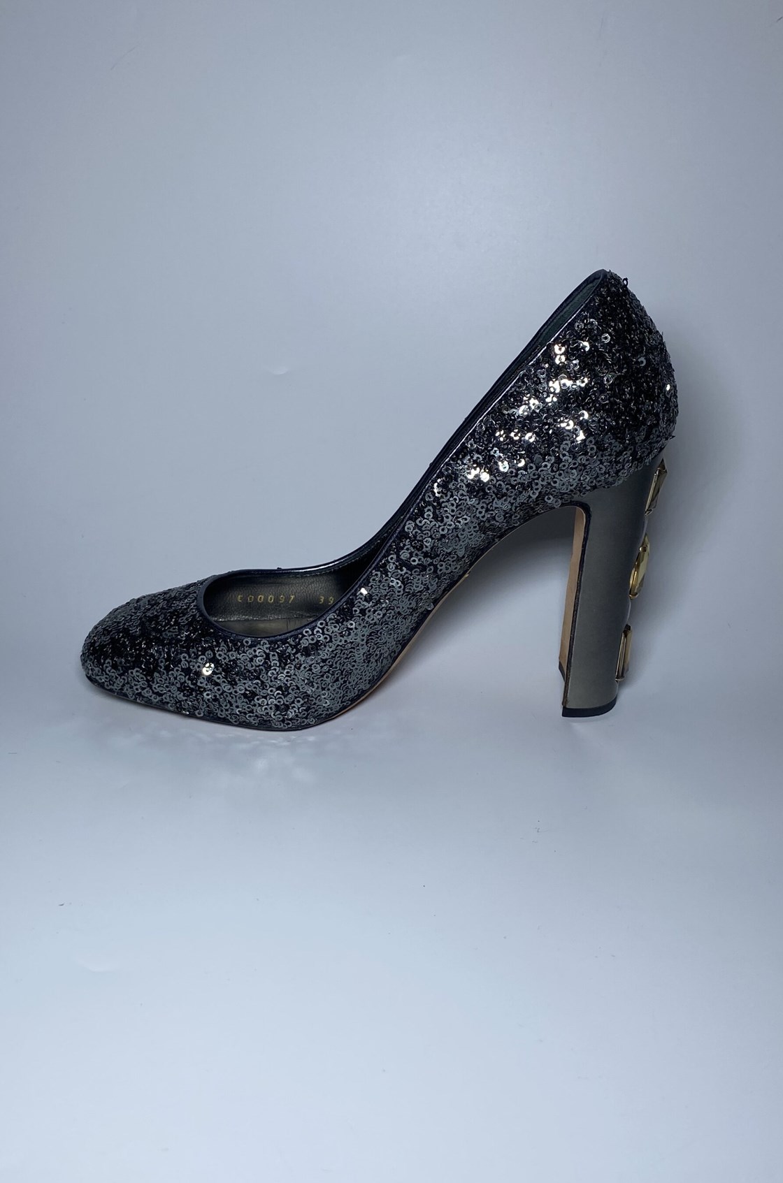 Dolce & Gabbana Vally Payetli Taşlı Koyu Gri Topuklu Ayakkabı (39)