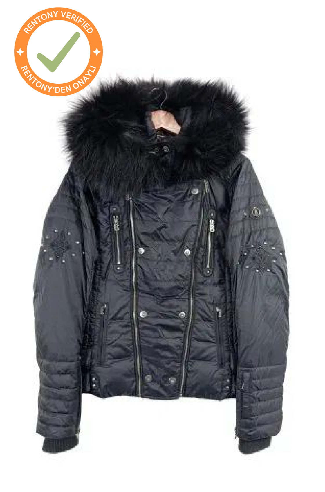 Bogner İşlemeli Siyah Kar Montu