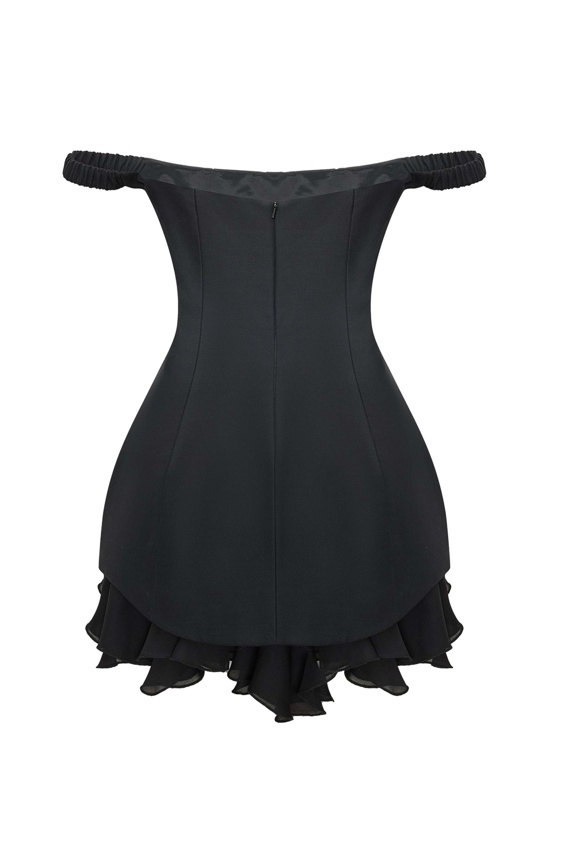 Lavinia Düşük Omuzlu Kalıplı Kumaştan Siyah Mini Elbise