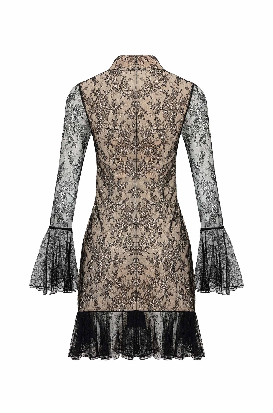 Celine Uzun Kollu Dantelli Mini Elbise