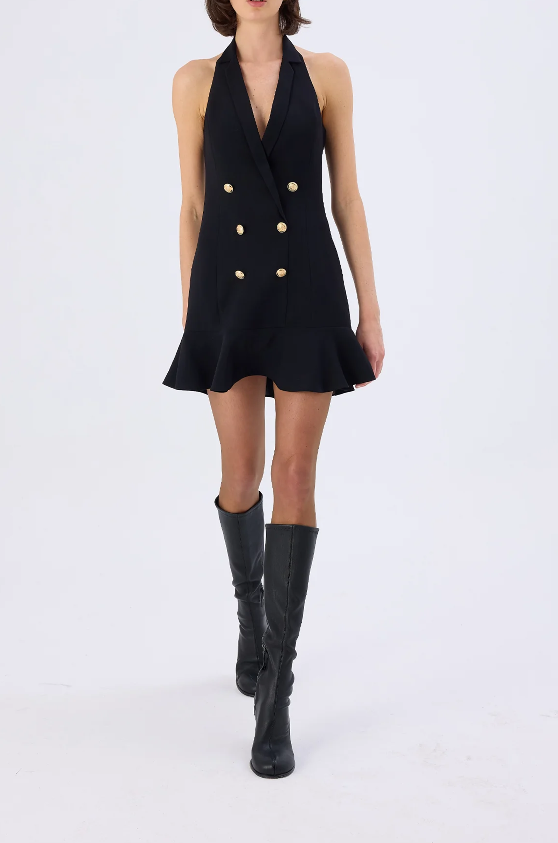 Noir Düğmeli Sırtı Açık Siyah Mini Elbise