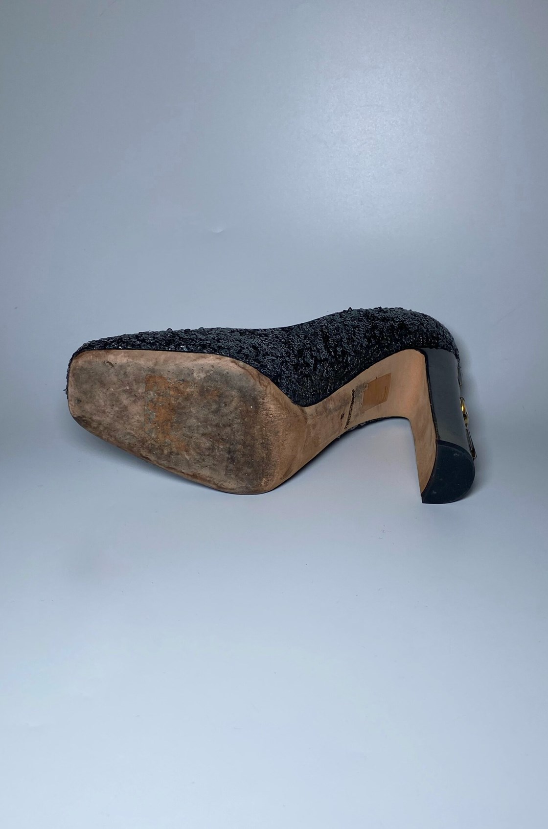 Dolce & Gabbana Vally Payetli Taşlı Koyu Gri Topuklu Ayakkabı (39)