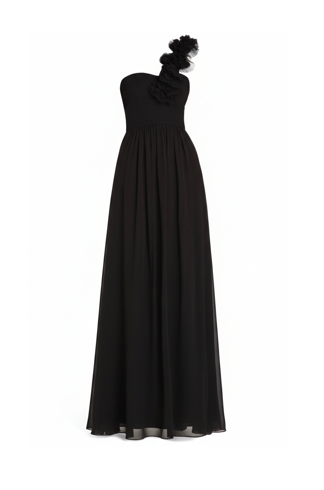 Patricia Çiçek İşleme Askılı Siyah Şifon Uzun Elbise