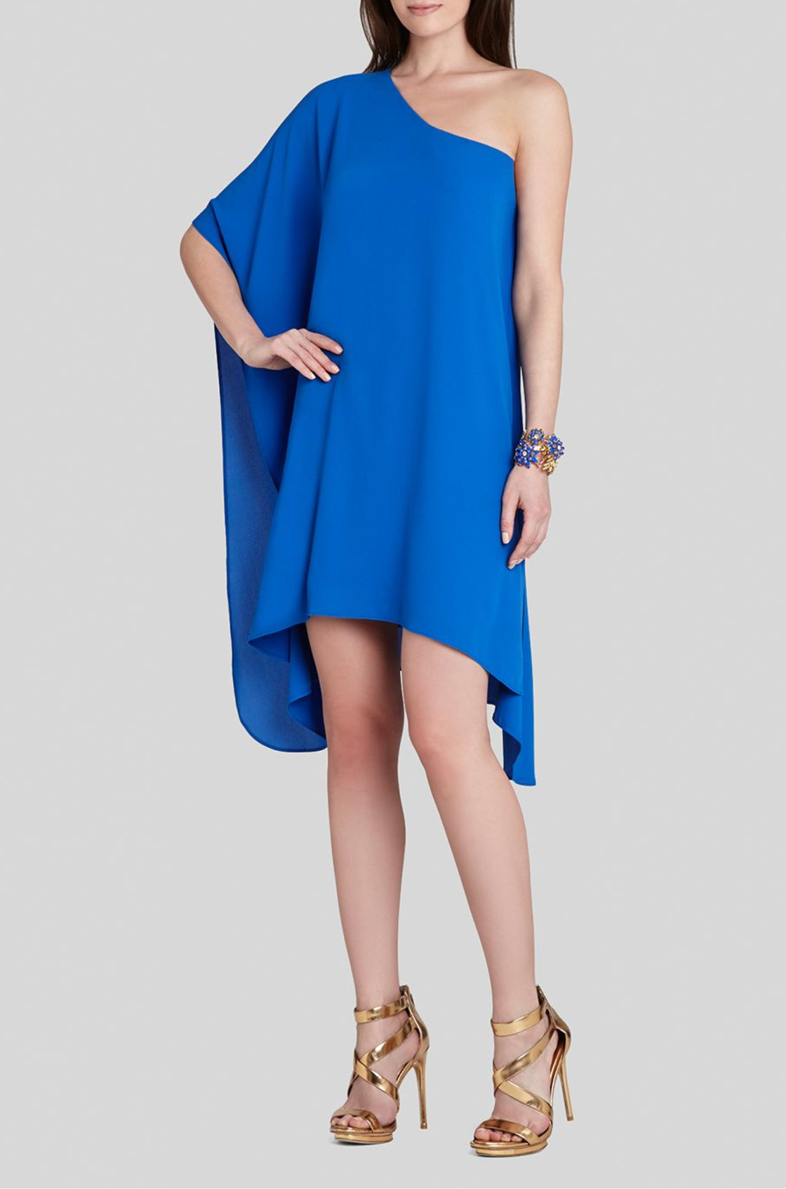 Alana Tek Omuz Lacivert Şifon Asimetrik Mini Elbise