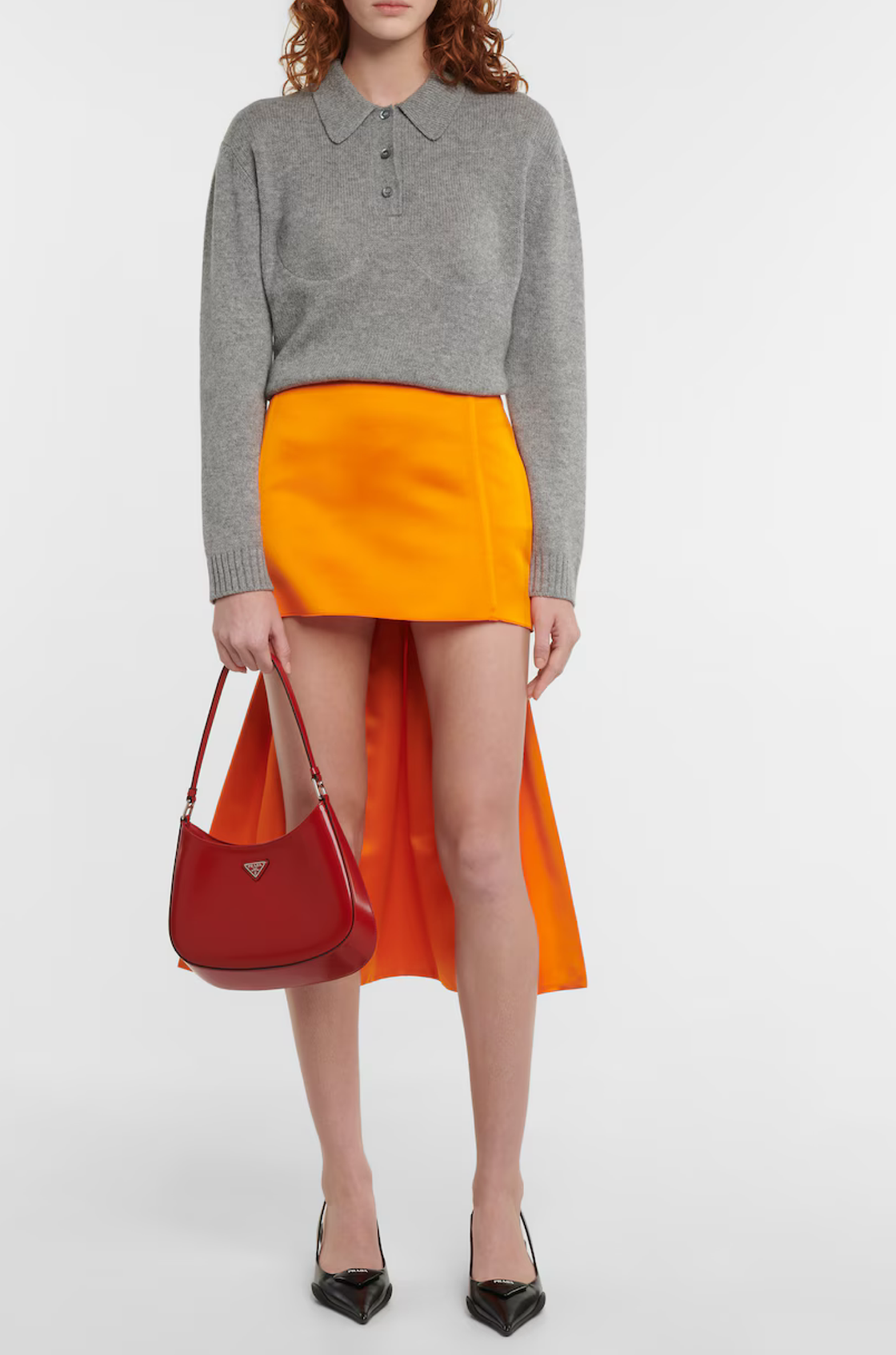 Prada Duchess Çıkarılabilen Kuyruk Detaylı Turuncu Saten Mini Etek