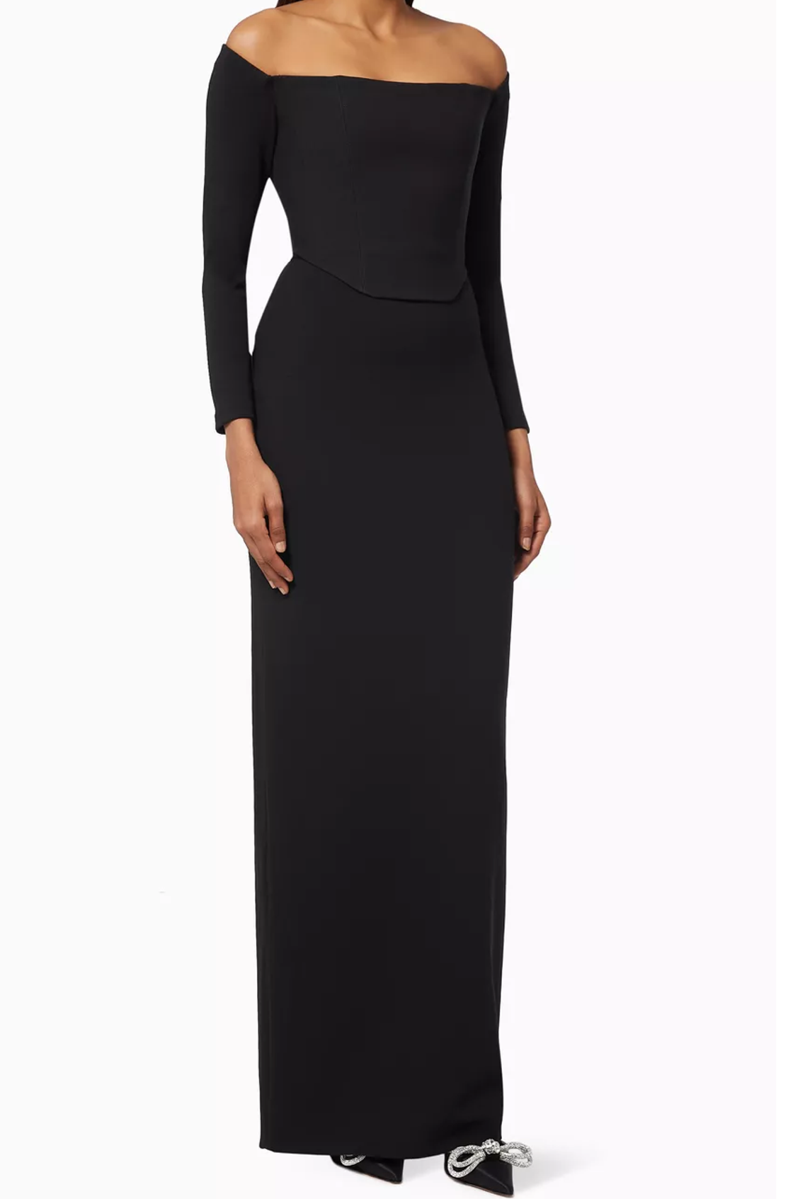 Kae Düşük Omuzlu Siyah Uzun Elbise