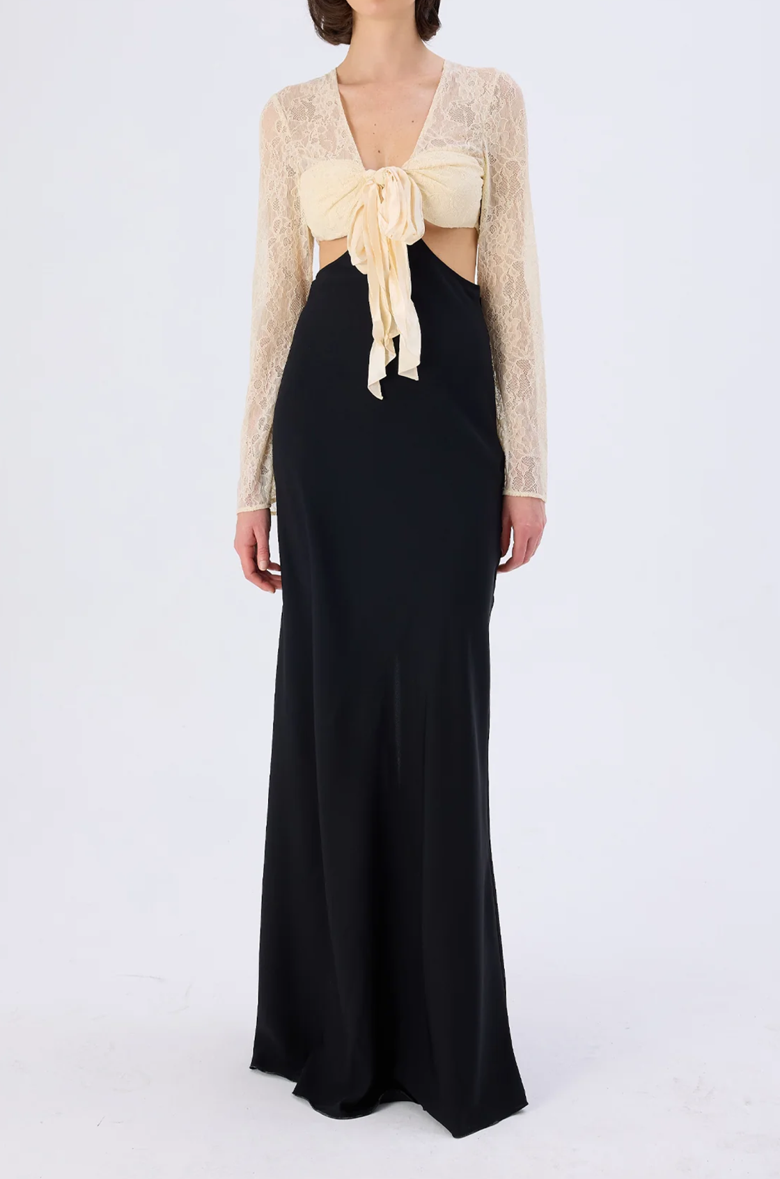 Renee Dantelli Bağlama Detaylı Cut-Out Uzun Elbise