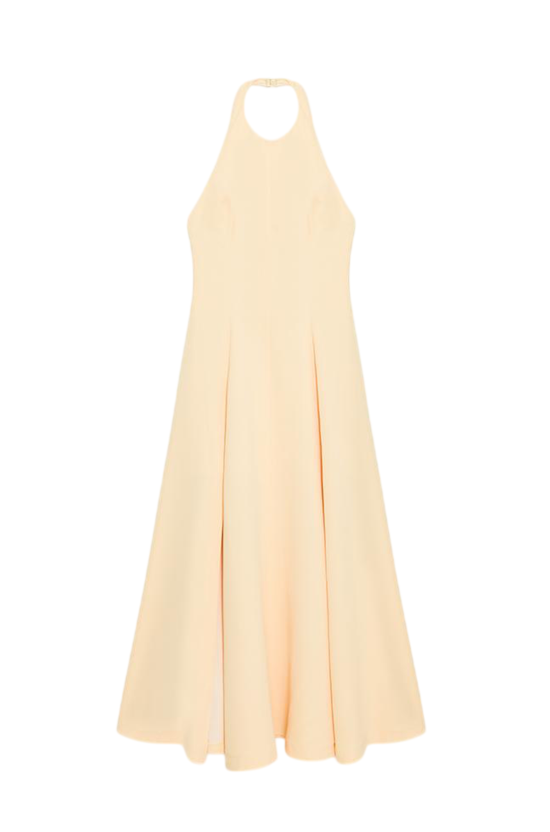 Remi Yırtmaçlı Boyundan Bağlamalı Sarı Midi Elbise