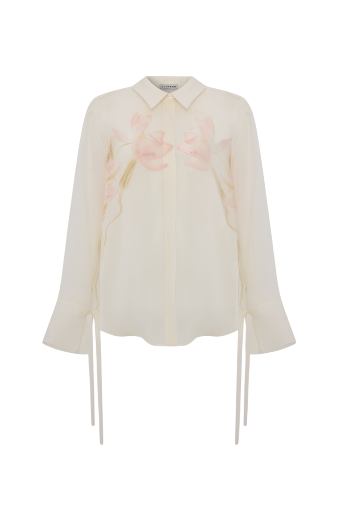 Giana Çiçek Desenli Transparan Beyaz Gömlek