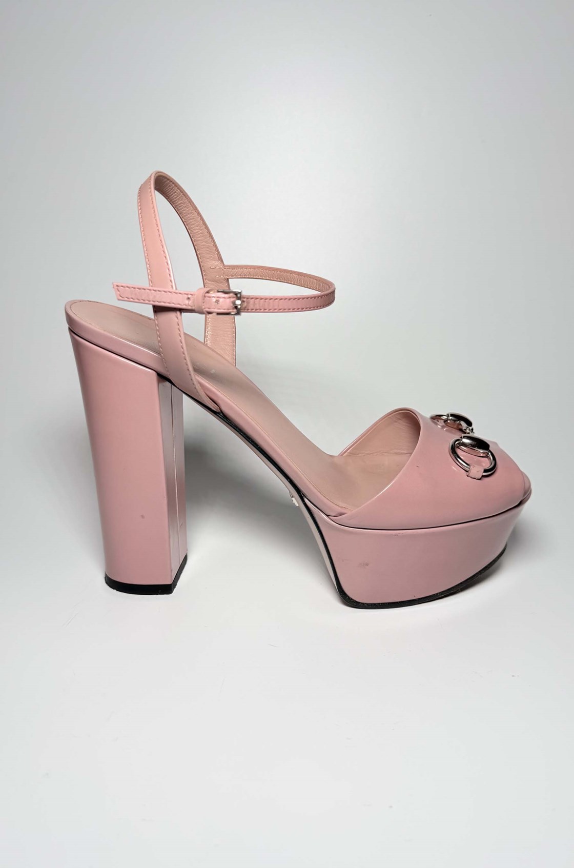 Gucci Horsebit Toz Pembe Kalın Topuklu Ayakkabı (37.5)