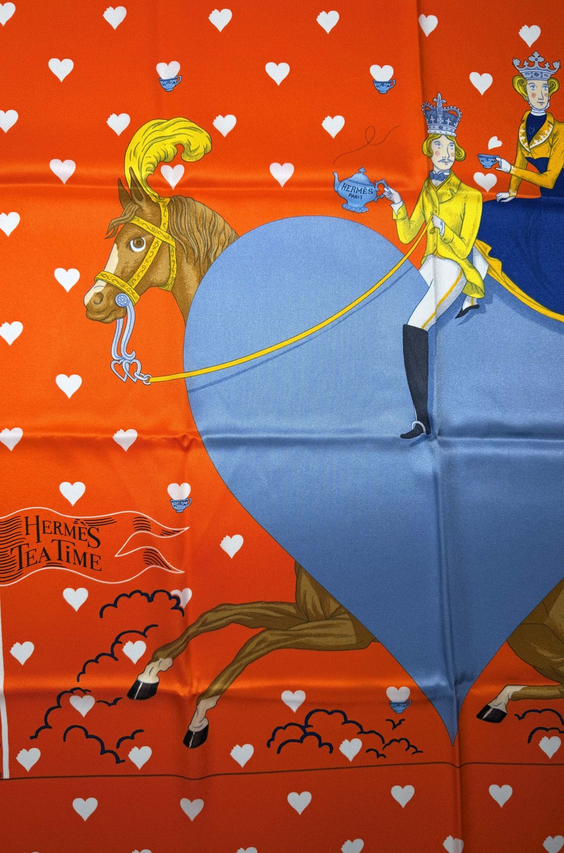 Hermès Tea Time Desenli Turuncu İpek Fular (66x66)