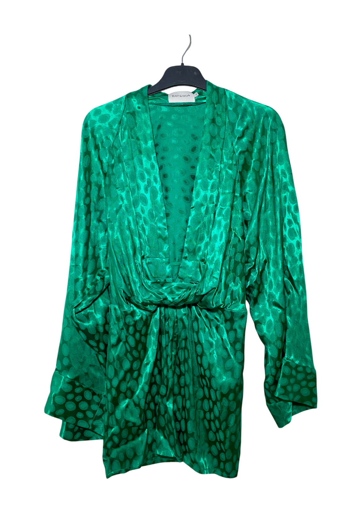 Rat&Boa Dahlia Desenli Yeşil Saten Mini Elbise