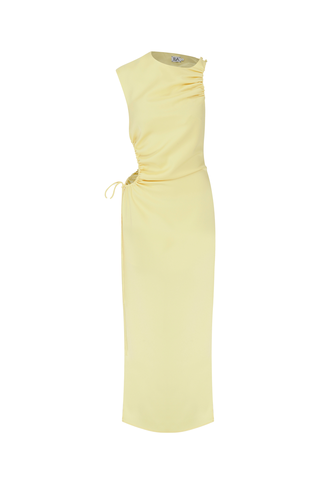 Grace Cut-Out Detaylı Yırtmaçlı Sarı Midi Elbise