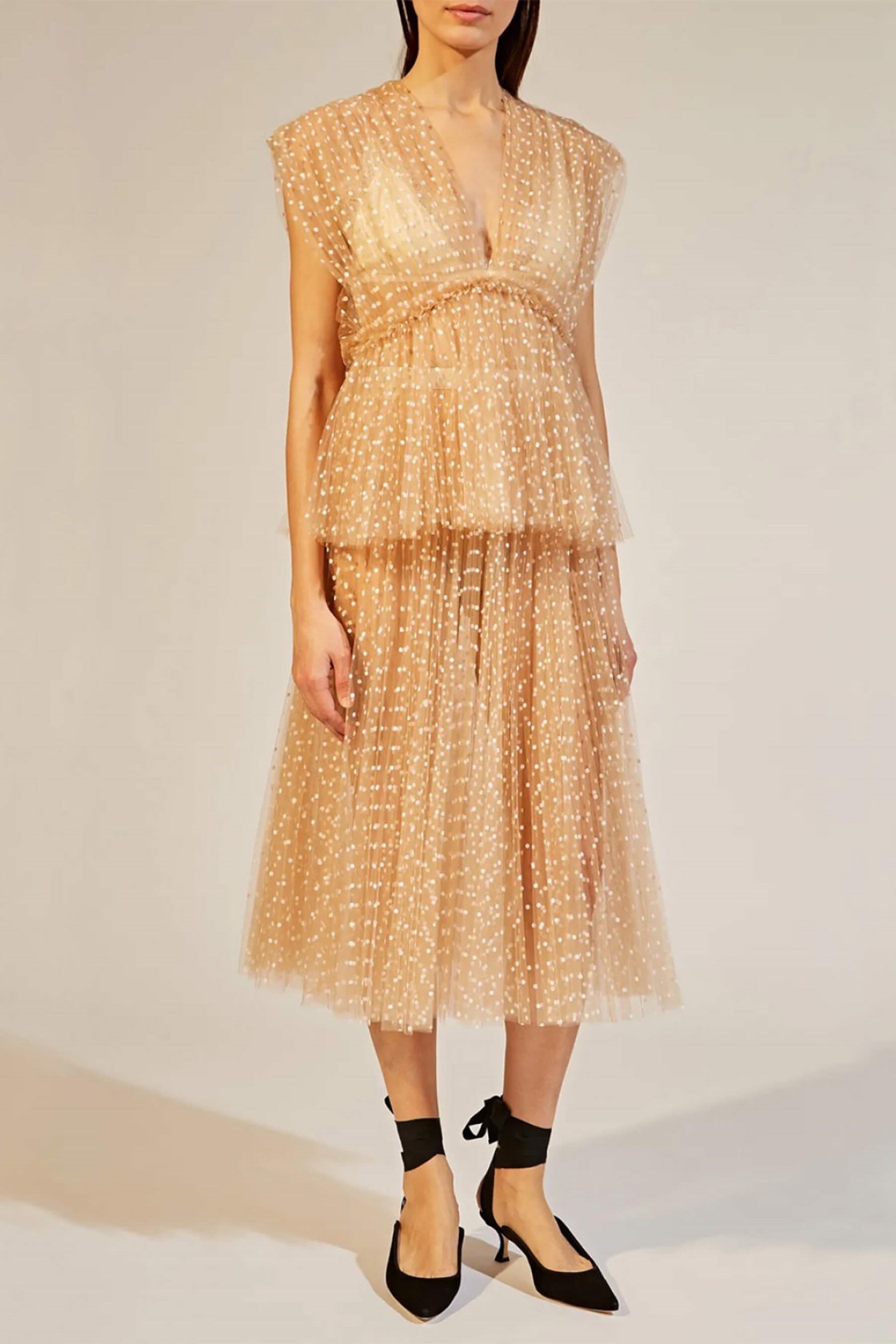 Khaite Elisabetta Puantiyeli Bej Tül Bluz-Etek Takım